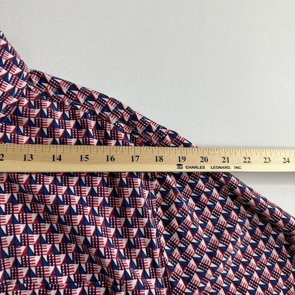 Tommy Bahama Camp Shirt Pacific Geos Java Red White Blue Triangle Silk‎ Large - Picture 8 of 8